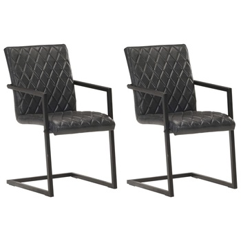 Set de 2 scaune de bucatarie, model cantilever, vidaXL, Piele naturala, 51 x 56 x 91 cm, Negru Set de 2 scaune de bucatarie, model cantilever, vidaXL, Piele naturala, 51 x 56 x 91 cm, Negru