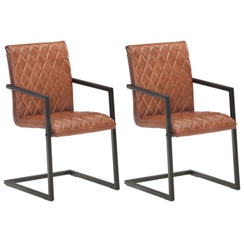 Set de 2 scaune de bucatarie, model cantilever, vidaXL, Piele naturala, 51 x 56 x 91 cm, Maro Set de 2 scaune de bucatarie, model cantilever, vidaXL, Piele naturala, 51 x 56 x 91 cm, Maro