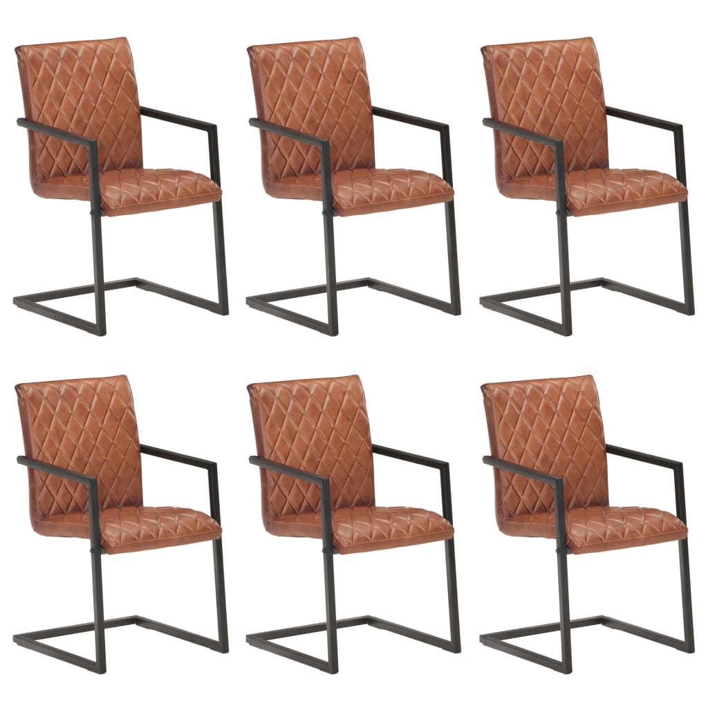 Set scaune de bucatarie cantilever, 6 buc, maro, piele naturala 51 x 56 x 91 cm 3057793