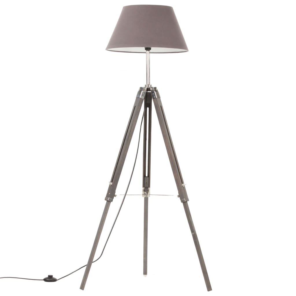 Lampadar trepied, vidaXL, Lemn de tec,25 W, E27, 64 x 59 x (100-141) cm, Gri