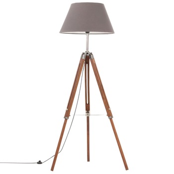 Lampadar trepied, vidaXL, Lemn de tec,25 W, E27, 64 x 59 x (100-141) cm, Maro miere/Gri Lampadar trepied, vidaXL, Lemn de tec,25 W, E27, 64 x 59 x (100-141) cm, Maro miere/Gri