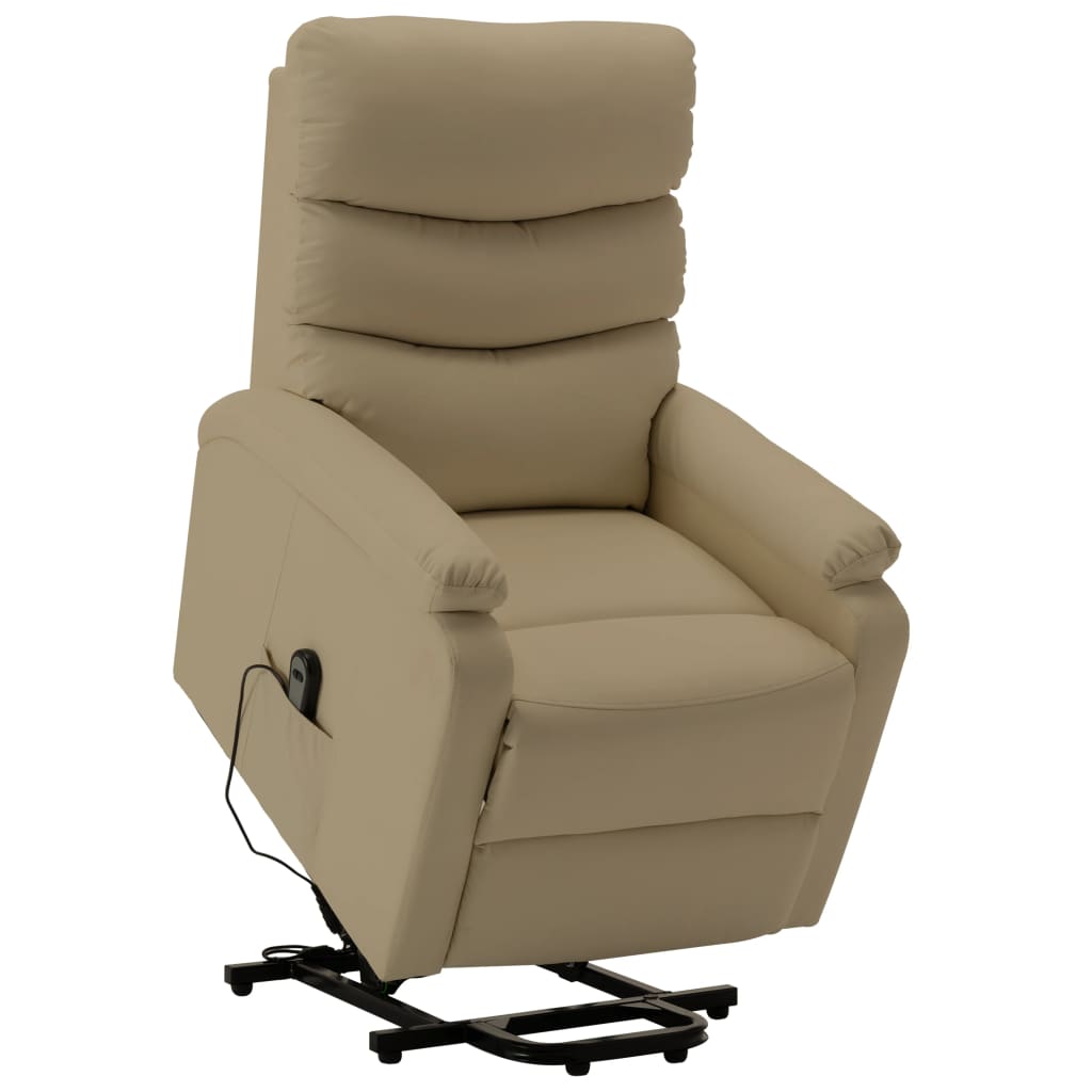 Fotoliu rabatabil cu ridicare tapitat, vidaXL, Piele artificiala, 74 x 90.5 x 100 cm, Maro cappuccino