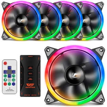 Set 5 ventilatoare DR12 PRO RGB cu controller si telecomanda Set 5 ventilatoare DR12 PRO RGB cu controller si telecomanda