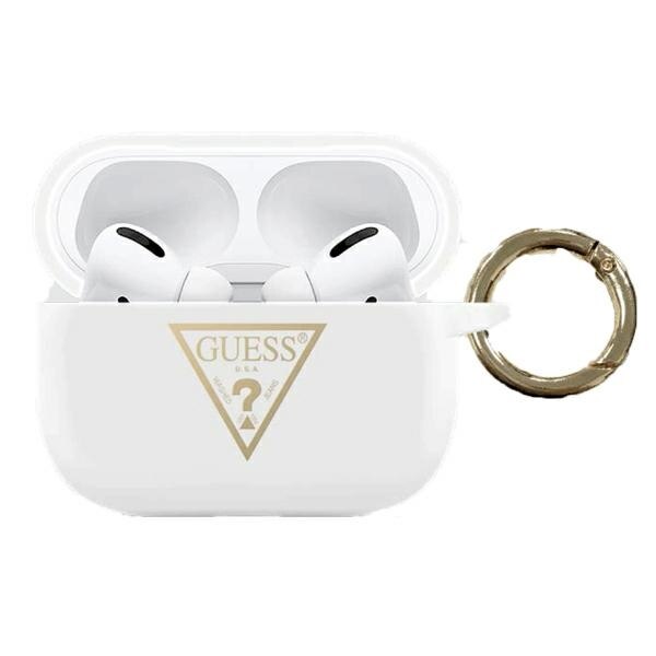 Husa cu holder pentru AirPods Pro Guess Triangle Logo White