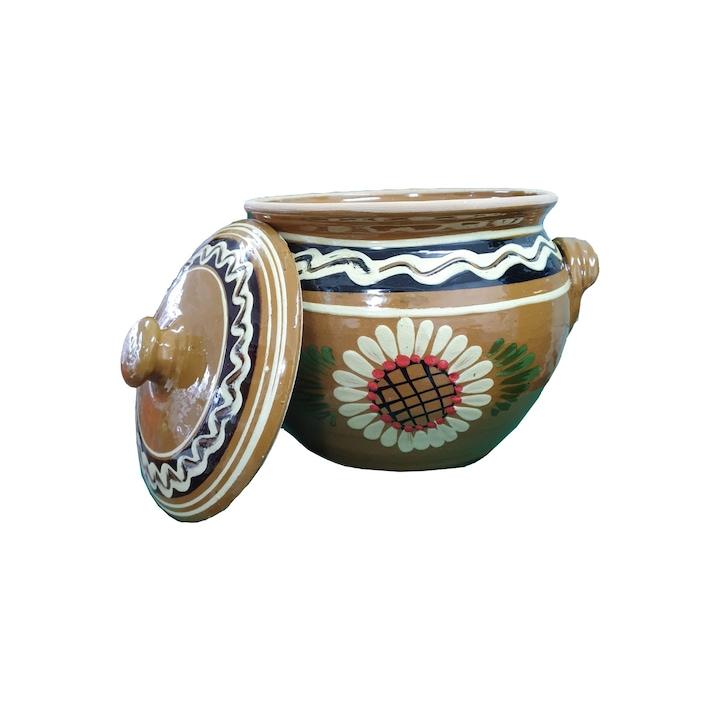 Oala sarmale, rotunda, model floral, 23x30x23 cm