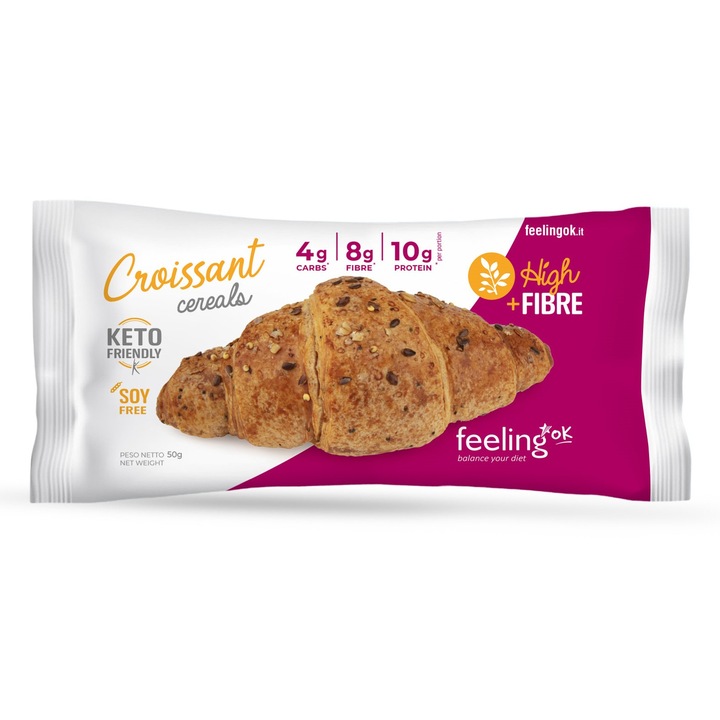 Croissant cu SEMINTE bogat in Fibre, fara zahar, proteic, keto, low carb, FeelingOK, 50g