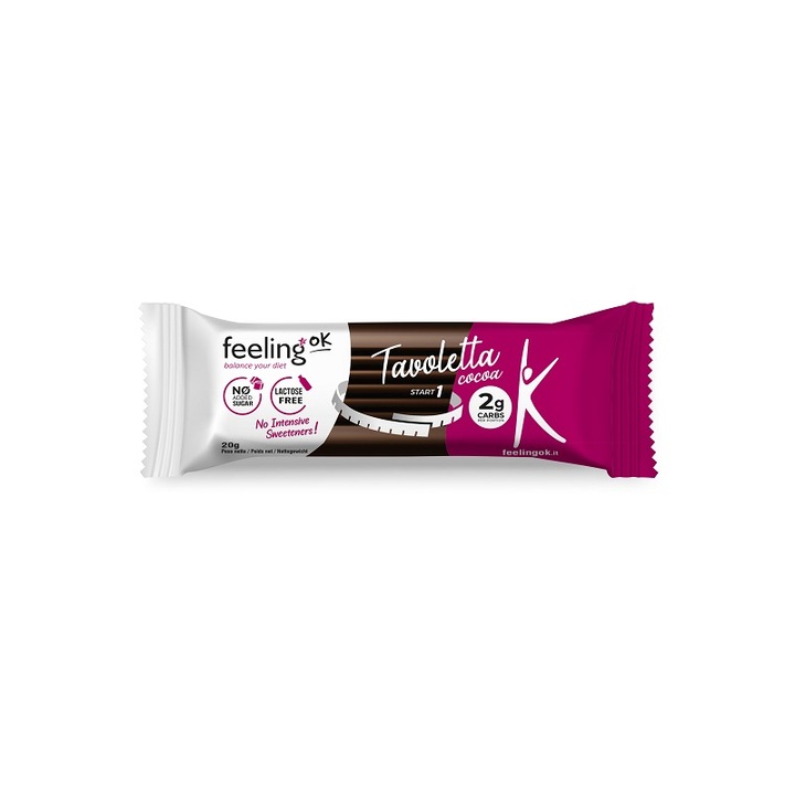 Baton de ciocolata fara zahar, Low-Carb, FeelingOK, 20g
