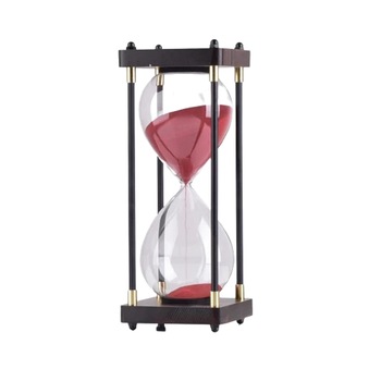 Clepsidra, suport patrat, lemn maro inchis, sticla cu nisip rosu, 25 x 9.5 cm Clepsidra, suport patrat, lemn maro inchis, sticla cu nisip rosu, 25 x 9.5 cm