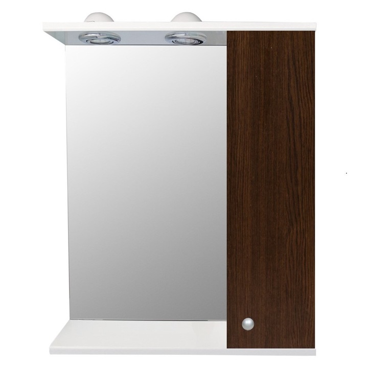 Oglinda de baie cu dulap Veto 60 x 70 x 15 cm, iluminare LED, Wenge / Alb