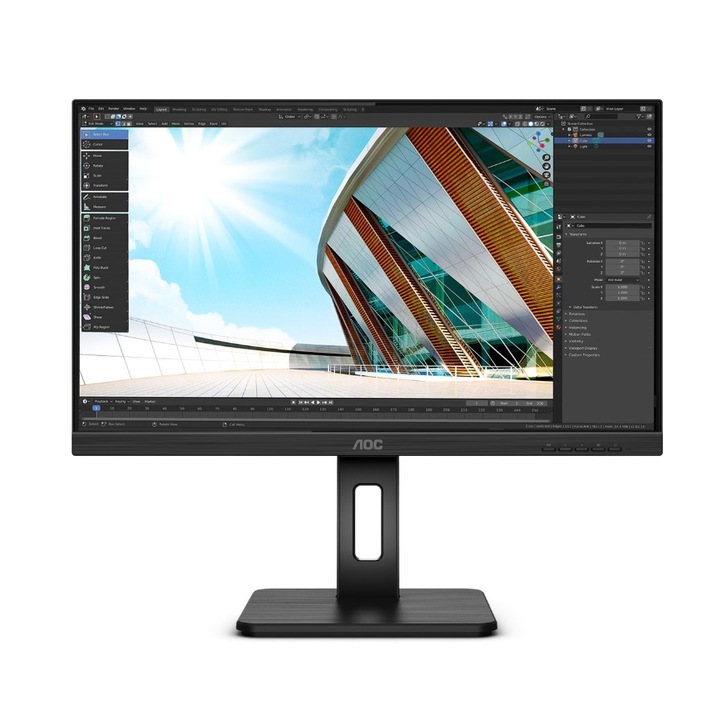 Монитор AOC 24P2Q, 23.8", WLED, IPS, 1920 x 1080, VGA, 1 x DVI-D порт, 1 x HDMI 1.4, 1 x DisplayPort 1.2, 1 x Audio Out, 1 x Audio In, 4 x USB 3.2 Gen1, Вградени високоговорители 2 x 2W