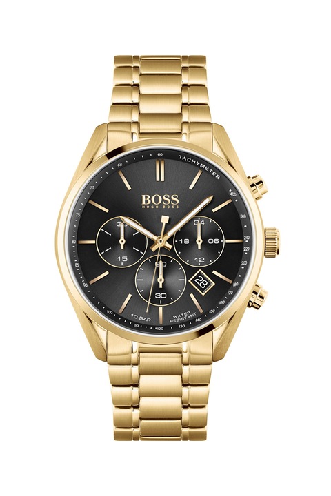 Boss Hugo Boss, Часовник с хронограф и метална верижка, Златист/Черен