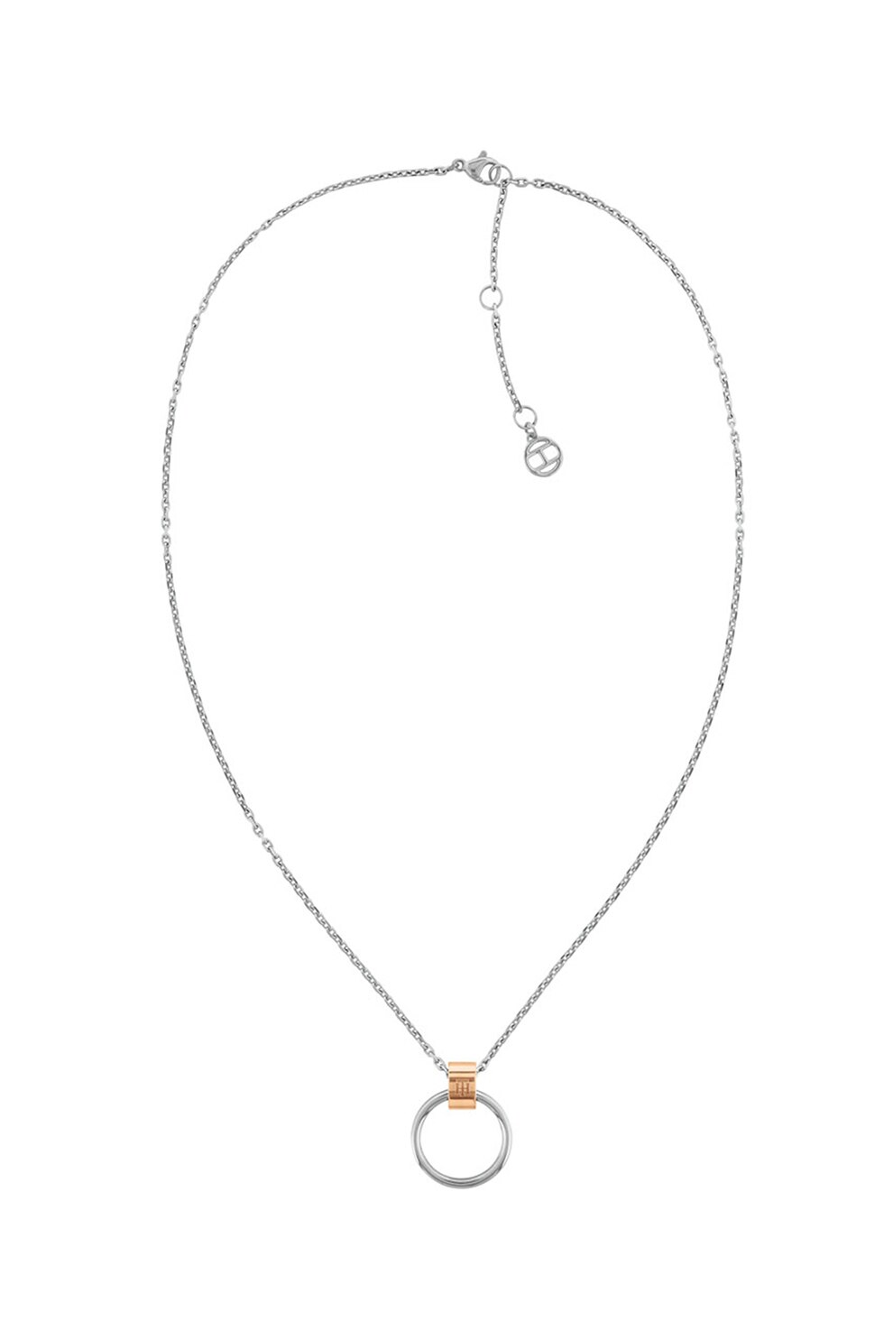 TOMMY HILFIGER JEWELRY, Colier de otel inoxidabil cu pandantiv in forma rotunda, Argintiu