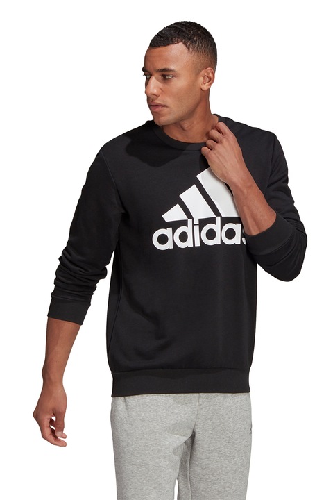 adidas Sportswear, Bluza sport regular fit cu imprimeu logo, Alb/Negru, M