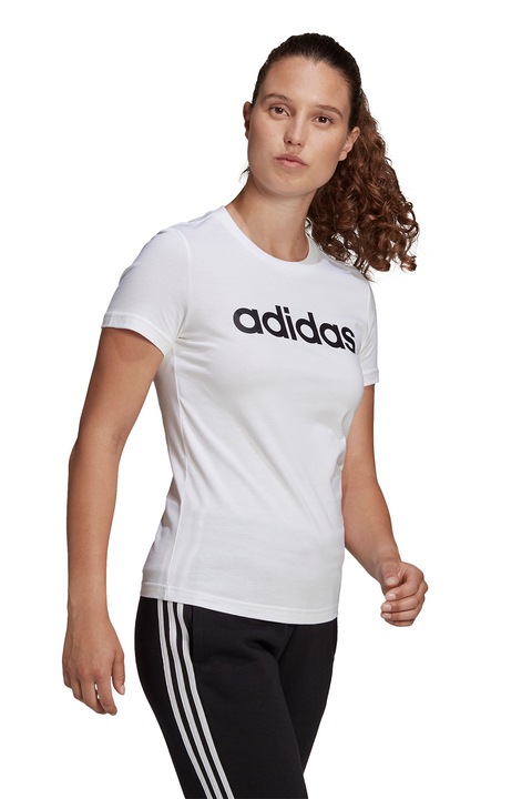 adidas Sportswear, Tricou slim fit cu imprimeu logo Essentials, Alb optic/Negru