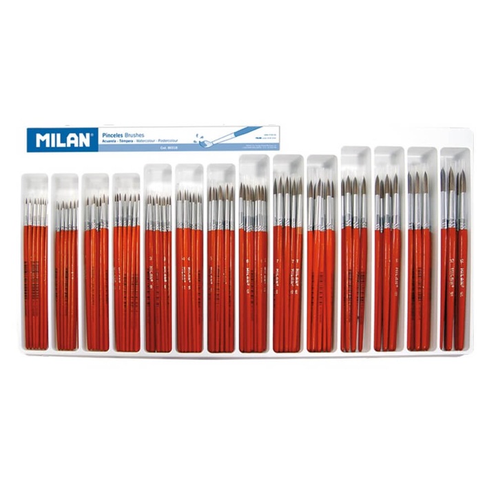 Set 144 Pensule Seria 101 Milan pe Display, Dimensiuni Diferite