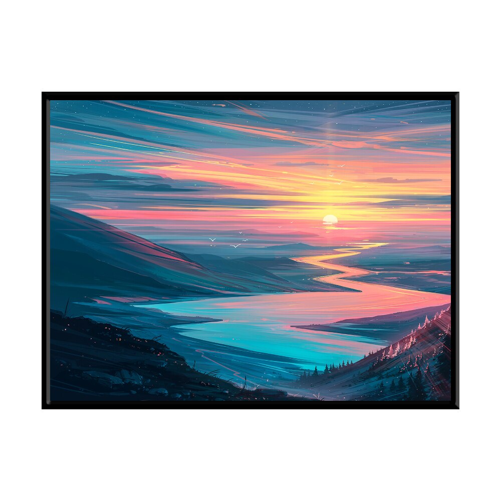 Tablou Rasarit, 40x30cm, PVC, rama din lemn