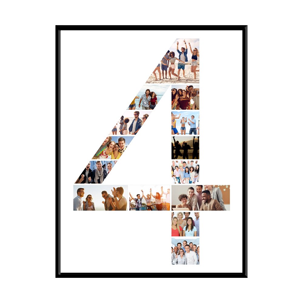 Tablou personalizat cifra 4 cu 14 poze, 40x30cm, PVC, rama din lemn