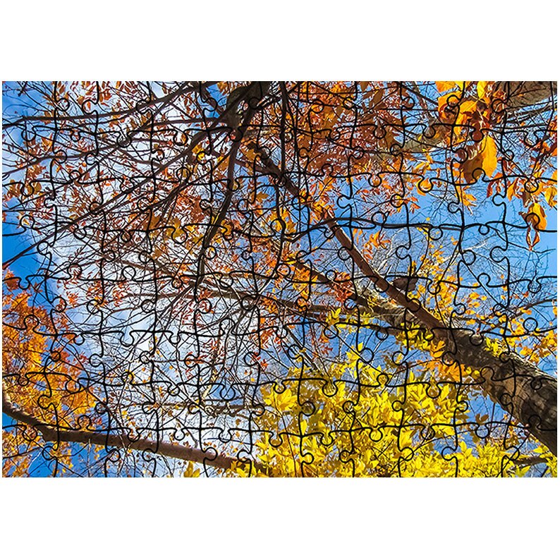 Puzzle Heartwork 96 piese, Sub copacii ingalbeniti, toamna, Latime 40,5 cm x Inaltime 28,7 cm