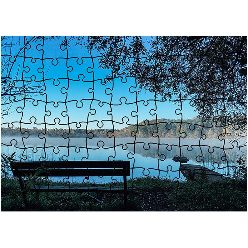 Puzzle Heartwork 96 piese, Vedere spre lacul albastru, toamna, Latime 40,5 cm x Inaltime 28,7 cm