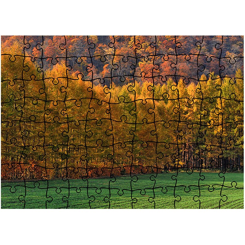 Puzzle Heartwork 96 piese, Pajiste verde cu copaci de toamna, toamna, Latime 40,5 cm x Inaltime 28,7 cm