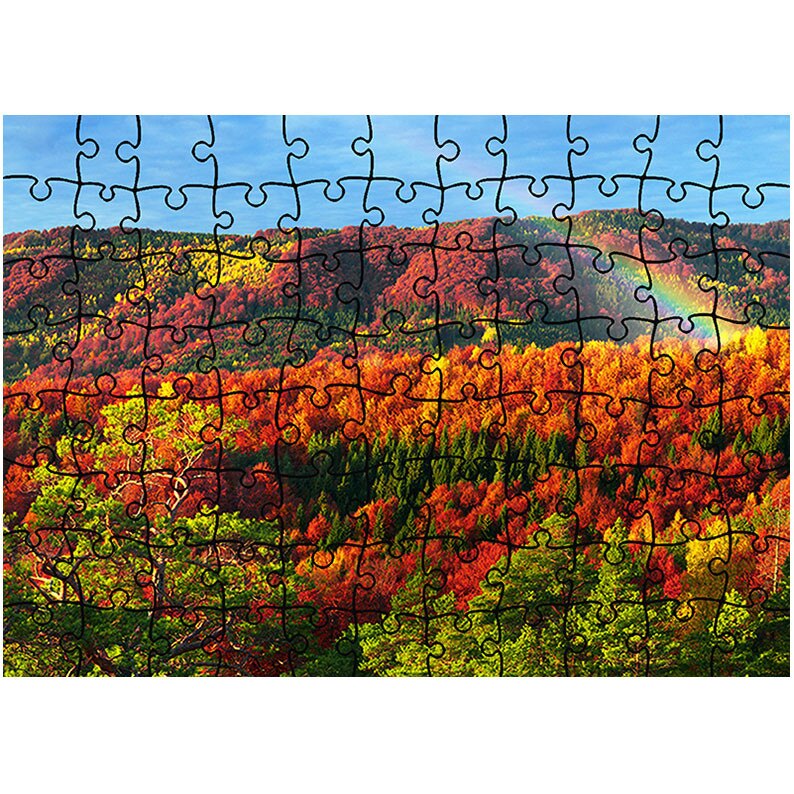 Puzzle Heartwork 96 piese, Capatul curcubeului printre copaci, toamna, Latime 40,5 cm x Inaltime 28,7 cm