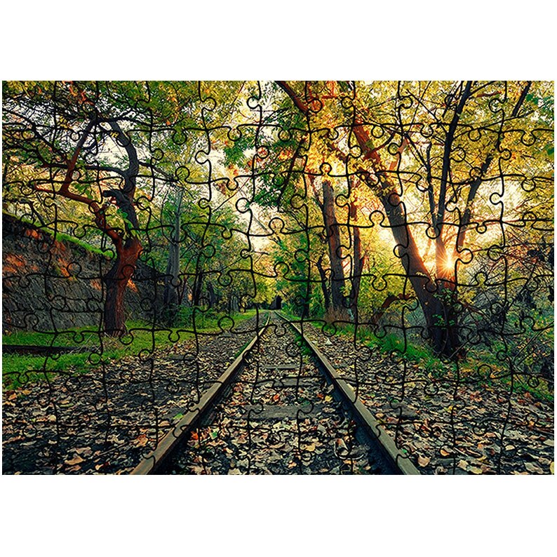 Puzzle Heartwork 96 piese, Calea spre tunel prin padure, toamna, Latime 40,5 cm x Inaltime 28,7 cm