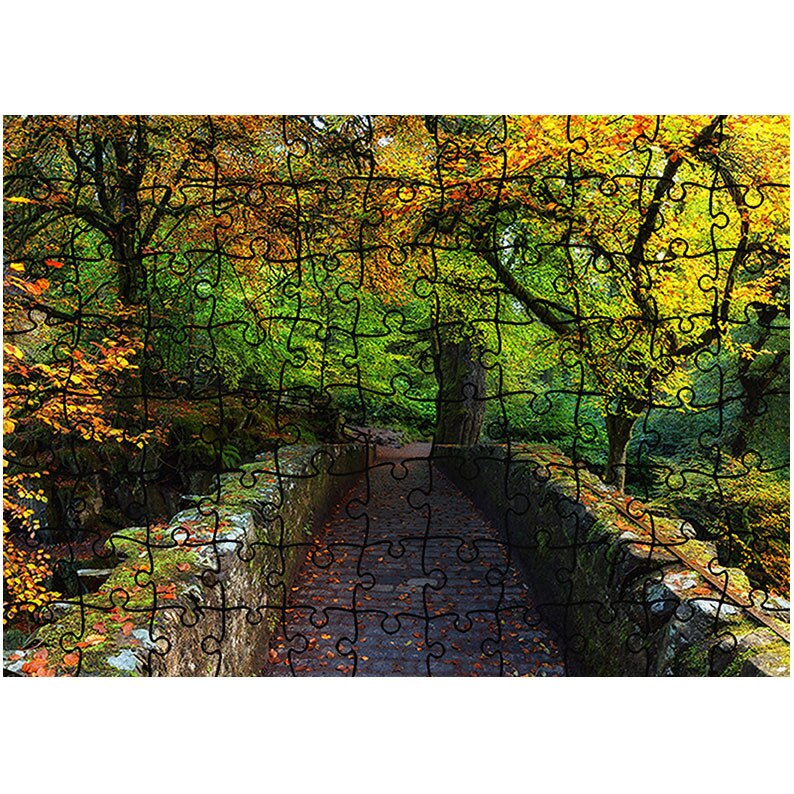 Puzzle Heartwork 96 piese, Toamna peste podul de piatra, toamna, Latime 40,5 cm x Inaltime 28,7 cm
