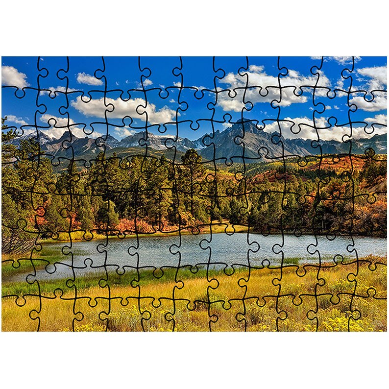 Puzzle Heartwork 96 piese, Lac montan sub cer senin, toamna, Latime 40,5 cm x Inaltime 28,7 cm