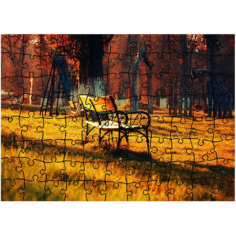 Puzzle Heartwork 96 piese, Bancute luminate de apus, toamna, Latime 40,5 cm x Inaltime 28,7 cm