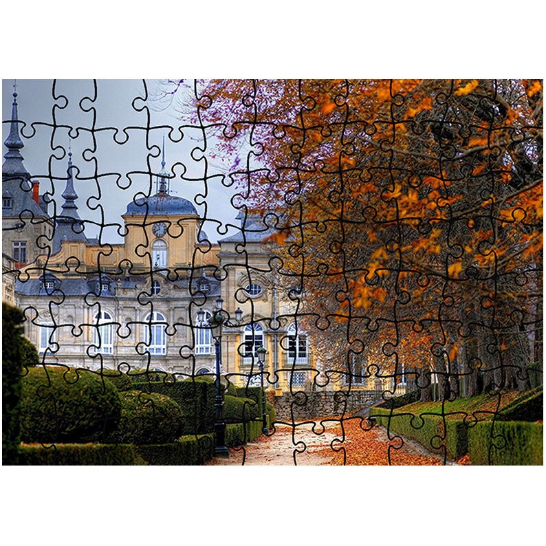 Puzzle Heartwork 96 piese, Conac vechi si alee de copaci, toamna, Latime 40,5 cm x Inaltime 28,7 cm