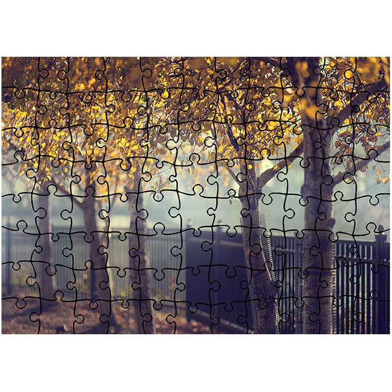 Puzzle Heartwork 96 piese, Rand de copaci pe langa gard, toamna, Latime 40,5 cm x Inaltime 28,7 cm