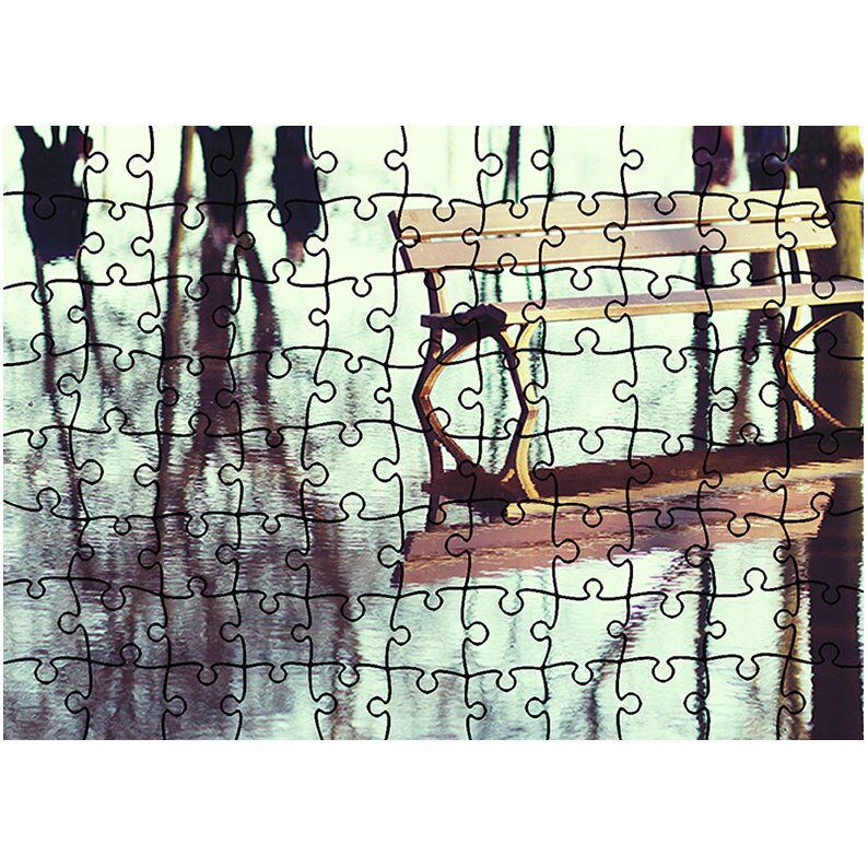 Puzzle Heartwork 96 piese, Banca inconjurata de apa, toamna, Latime 40,5 cm x Inaltime 28,7 cm