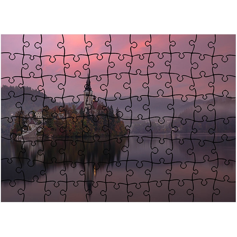 Puzzle Heartwork 96 piese, Insula pe Lacul Bled, toamna, Latime 40,5 cm x Inaltime 28,7 cm