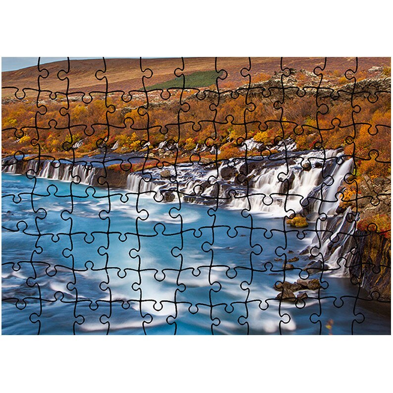 Puzzle Heartwork 96 piese, Cascada printre tufisuri tomnatice, toamna, Latime 40,5 cm x Inaltime 28,7 cm