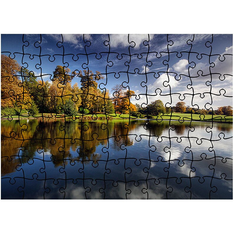 Puzzle Heartwork 96 piese, Iaz in mijlocul pajistii, toamna, Latime 40,5 cm x Inaltime 28,7 cm