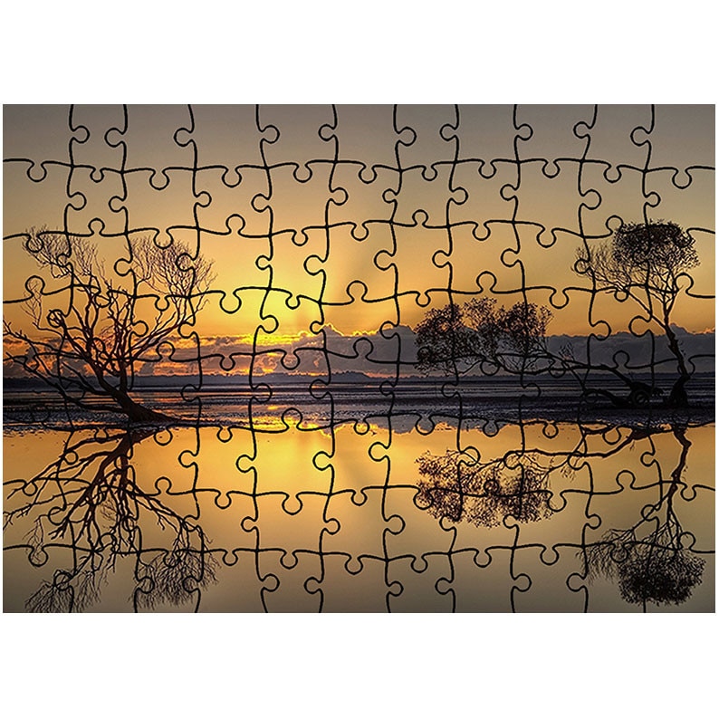 Puzzle Heartwork 96 piese, Forme simetrice in lumina apusului, toamna, Latime 40,5 cm x Inaltime 28,7 cm