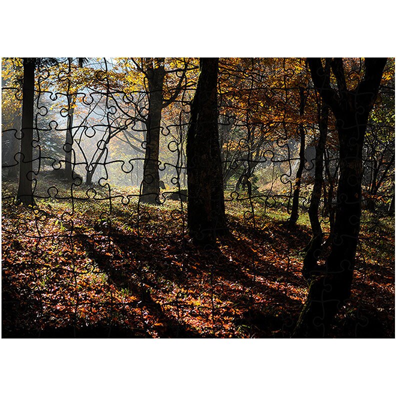 Puzzle Heartwork 96 piese, Umbre in padure, toamna, Latime 40,5 cm x Inaltime 28,7 cm