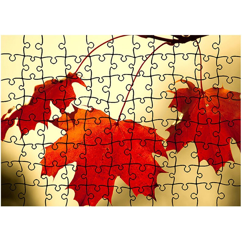 Puzzle Heartwork 96 piese, Trei frunze in lumina, toamna, Latime 40,5 cm x Inaltime 28,7 cm