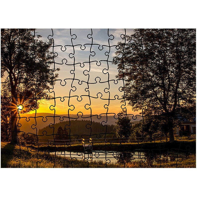Puzzle Heartwork 96 piese, Vedere din gradina, toamna, Latime 40,5 cm x Inaltime 28,7 cm