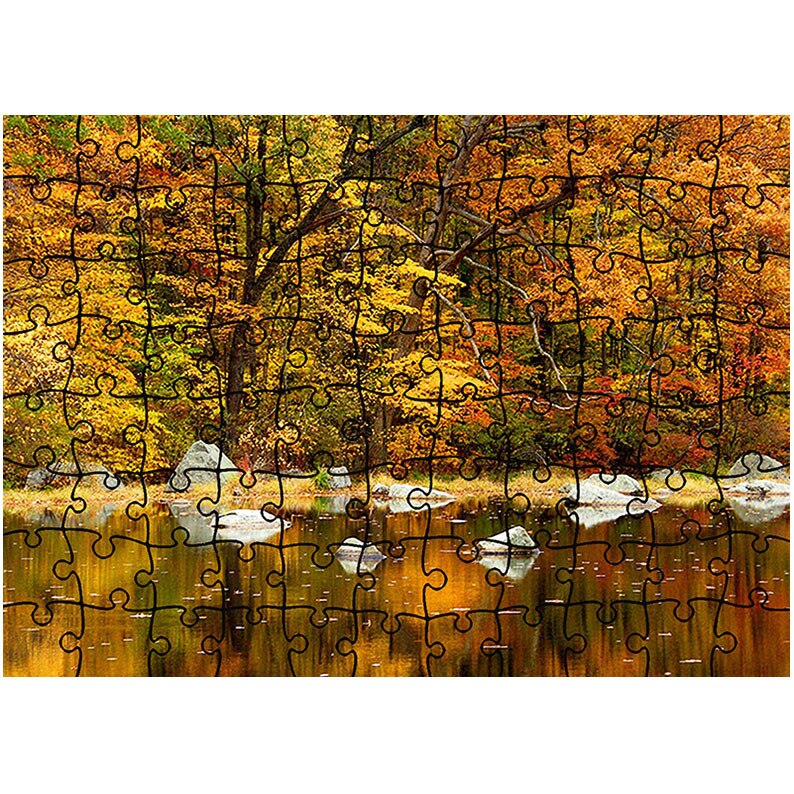 Puzzle Heartwork 96 piese, Pietre la marginea lacului, toamna, Latime 40,5 cm x Inaltime 28,7 cm