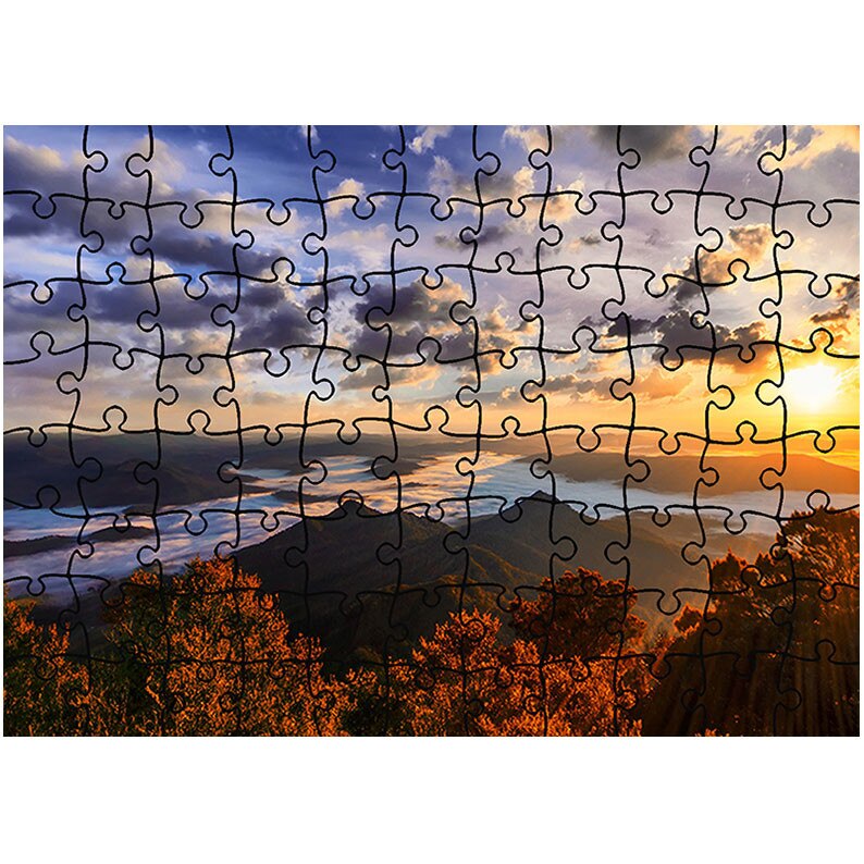 Puzzle Heartwork 96 piese, Razele apusului peste dealuri, toamna, Latime 40,5 cm x Inaltime 28,7 cm