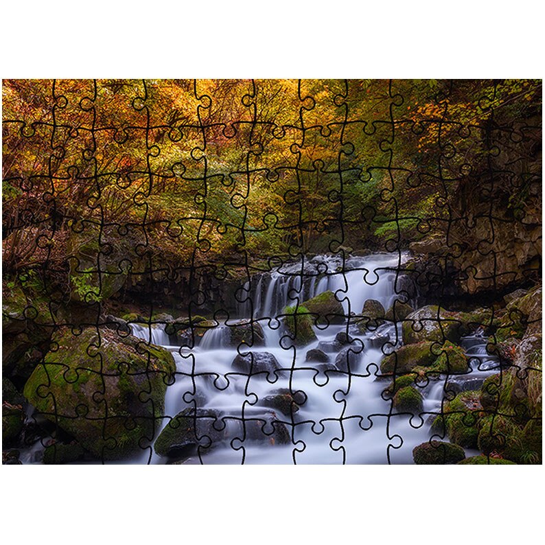 Puzzle Heartwork 96 piese, Cascada umbrita, toamna, Latime 40,5 cm x Inaltime 28,7 cm