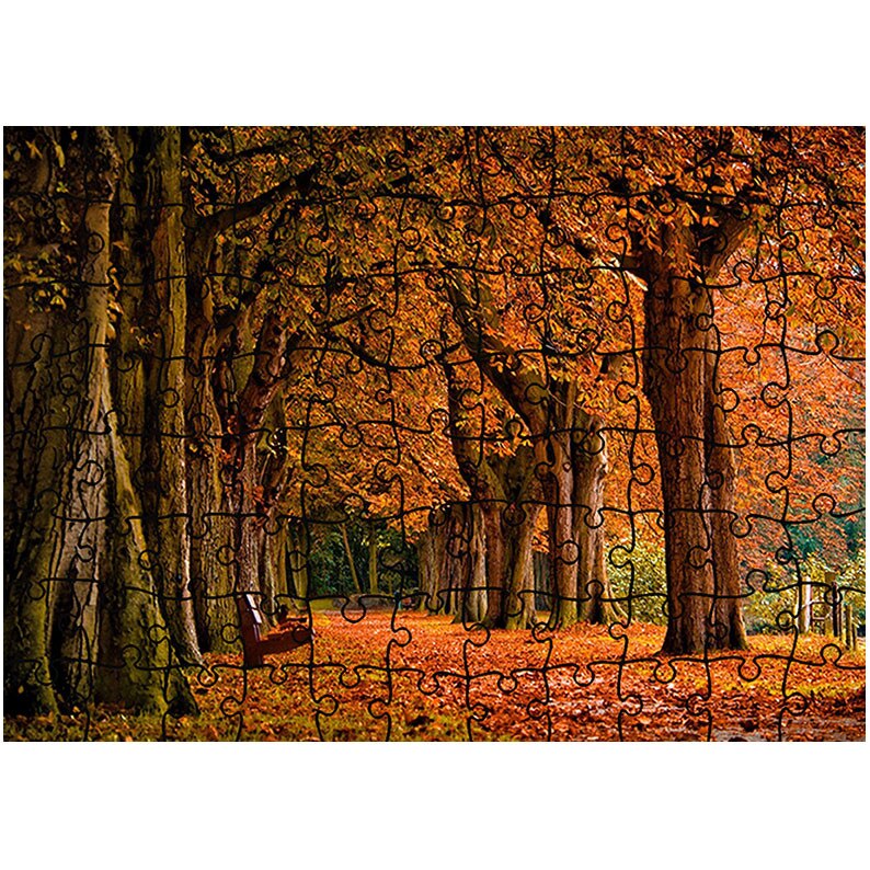 Puzzle Heartwork 96 piese, Bancute pustii sub frunze, toamna, Latime 40,5 cm x Inaltime 28,7 cm