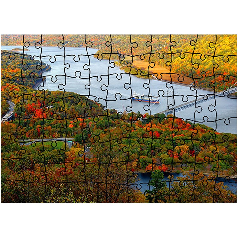 Puzzle Heartwork 96 piese, Vapor pe sub pod, toamna, Latime 40,5 cm x Inaltime 28,7 cm