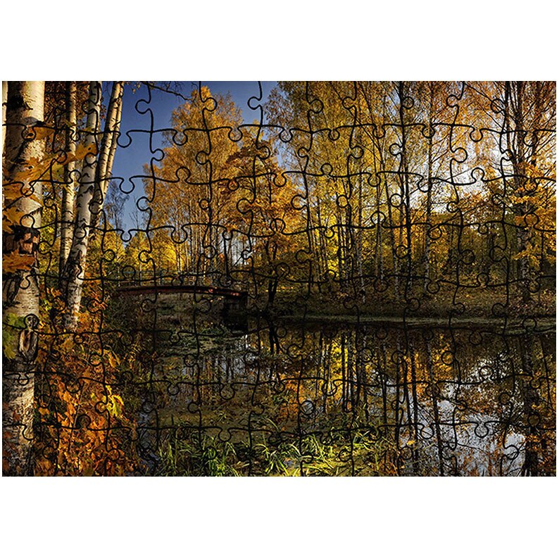 Puzzle Heartwork 96 piese, Pod de lemn in padure, toamna, Latime 40,5 cm x Inaltime 28,7 cm