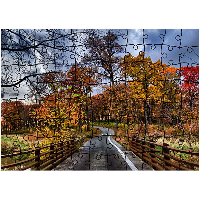 Puzzle Heartwork 96 piese, Pod peste rau, toamna, Latime 40,5 cm x Inaltime 28,7 cm