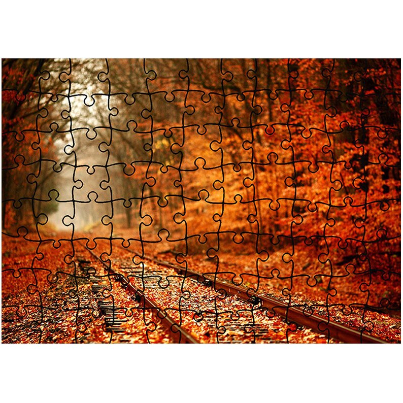 Puzzle Heartwork 96 piese, Frunze pe calea ferata, toamna, Latime 40,5 cm x Inaltime 28,7 cm