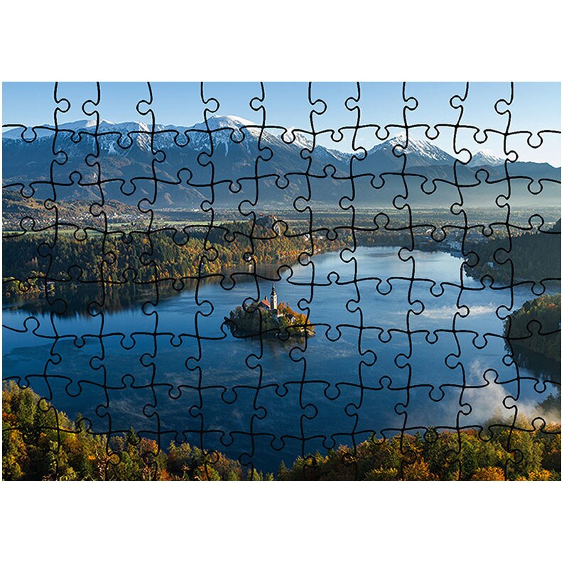 Puzzle Heartwork 96 piese, Insulita in mijlocul lacului, toamna, Latime 40,5 cm x Inaltime 28,7 cm