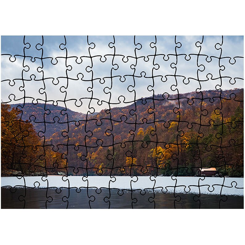 Puzzle Heartwork 96 piese, Cabana in mijlocul muntilor, toamna, Latime 40,5 cm x Inaltime 28,7 cm