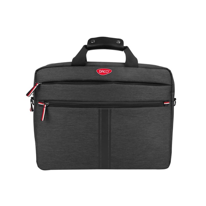 DACO laptoptáska 15,6 hüvelykes, 40x31x7,5 cm, poliészter, 3 fő zseb cipzárral és állítható pánttal, szürke/fekete
